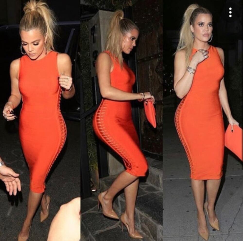 House Of CB Martinique Bandage Dress Orange Midi Womens Size XS